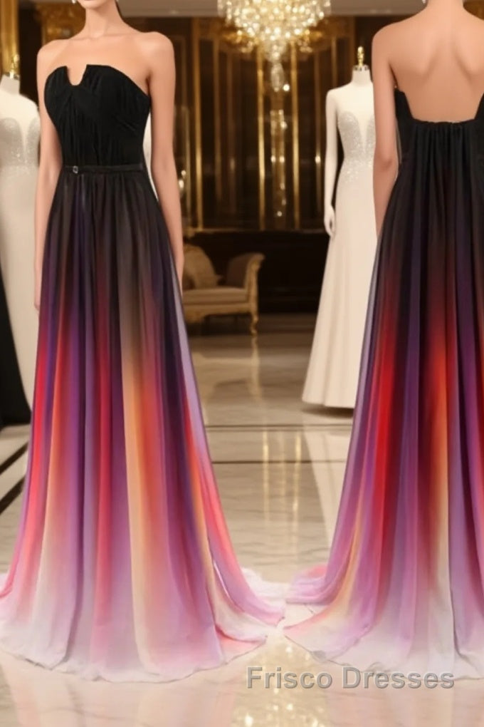 Custom Made Open Back Ombre Colorful Chiffon Formal Prom Dresses, Backless Evening Dresses Main image