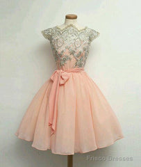 Custom Made Pink Lace Short Prom Dress, Homecoming Dress
