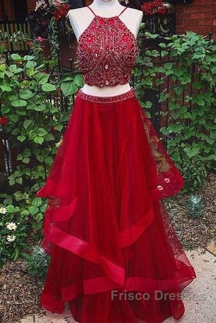 Custom Made Red Two Pieces Sequin Long Formal Prom Dress, Evening Dress Secondary image