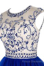 Custom Made Round Neck Cap Sleeves Beading Black Short Formal Prom Dresses Royal Blue Homecoming Dresses, Evening Dresses 2019