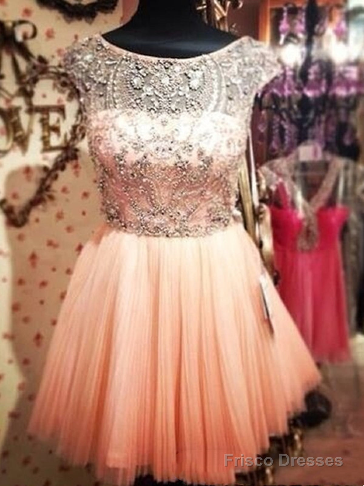 Custom Made Round Neck Pink Short Prom Dress, Short Graduation Dress, Short Homecoming Dress Main image