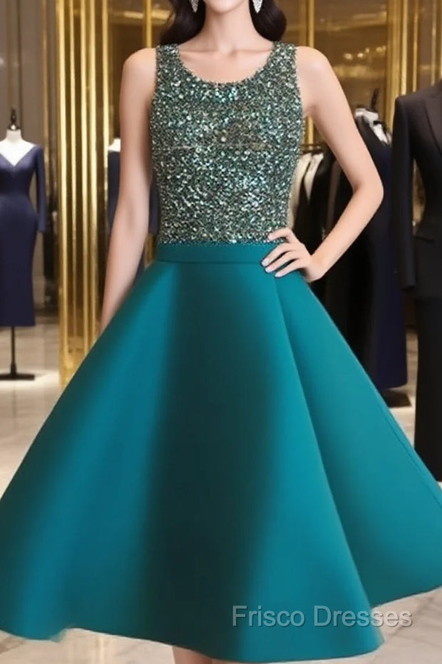 Custom Made Round Neck Sequin Short Green Formal Prom Dress, Homecoming Dress