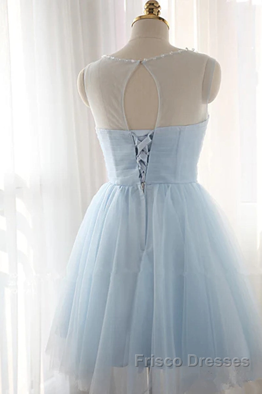 Custom Made Round Neck Short Blue Formal Prom Dress, Short Blue Graduation Dress, Homecoming Dress, Blue Bridesmaid Dress Secondary image