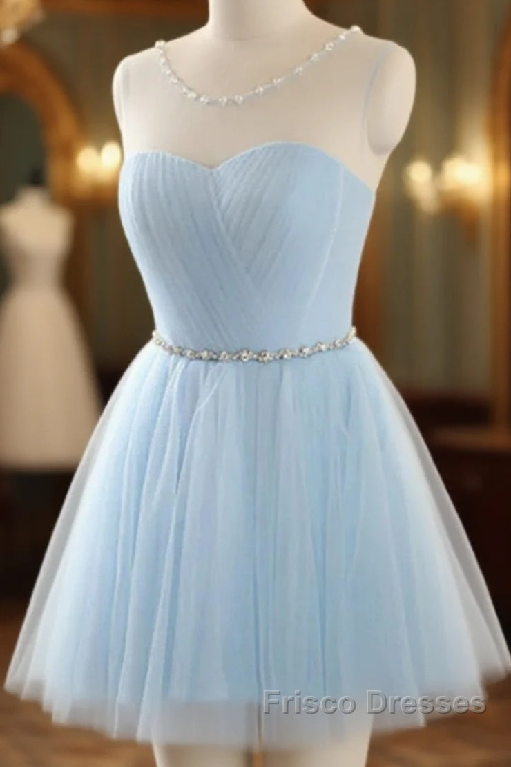 Custom Made Round Neck Short Blue Formal Prom Dress, Short Blue Graduation Dress, Homecoming Dress, Blue Bridesmaid Dress Main image