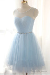 Custom Made Round Neck Short Blue Prom Dresses, Short Blue Graduation Dresses, Homecoming Dresses, Blue Bridesmaid Dresses