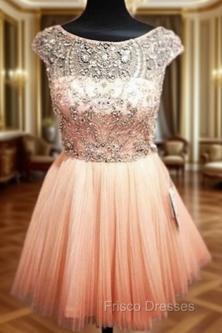 Custom Made Round Neck Pink Short Formal Prom Dress, Short Graduation Dress, Short Homecoming Dress Main image