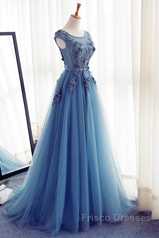 Custom Made Round Neck Sleeveless Lace Formal Prom Dress, Blue Lace Formal Dress Secondary image