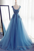 Custom Made Round Neck Sleeveless Lace Formal Prom Dress, Blue Lace Formal Dress