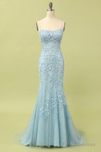 Custom Made Spaghetti Straps Long Lace Mermaid Prom Evening Dresses