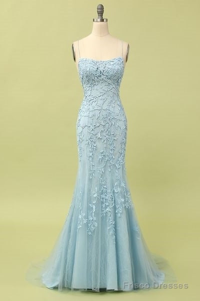 Custom Made Spaghetti Straps Long Lace Mermaid Prom Evening Dresses