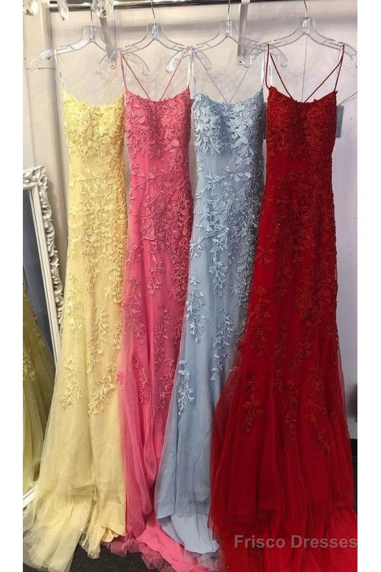 Custom Made Spaghetti Straps Long Lace Mermaid Prom Evening Dresses Main image