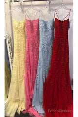 Custom Made Spaghetti Straps Long Lace Mermaid Prom Evening Dresses
