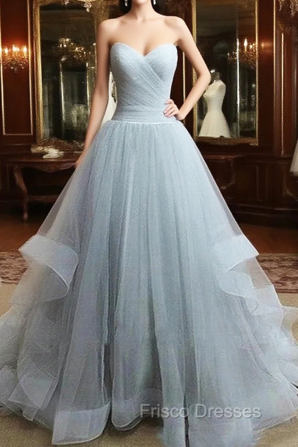 Custom Made Sweetheart Neck Floor Length Light Grey Formal Prom Dress, Formal Prom Gown, Formal Dress Main image
