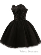 Sweetheart Short Black Lace Formal Prom Dress, Black Lace Graduation / Homecoming Dress