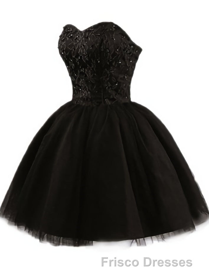 Sweetheart Short Black Lace Formal Prom Dress, Black Lace Graduation / Homecoming Dress