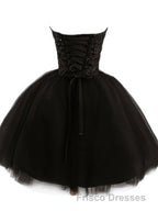 Sweetheart Short Black Lace Formal Prom Dress, Black Lace Graduation / Homecoming Dress