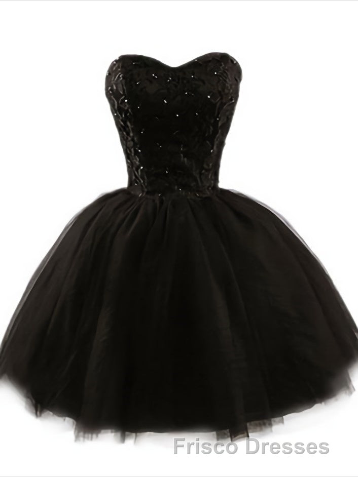 Sweetheart Short Black Lace Formal Prom Dress, Black Lace Graduation / Homecoming Dress Main image