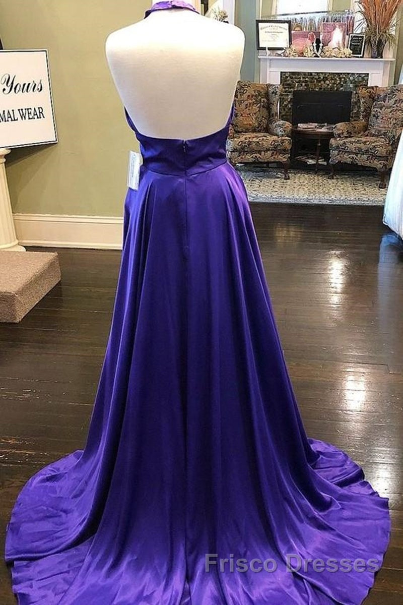 Custom Made Unique Backless Purple Satin Long Formal Prom Dresses, Backless Purple Formal Dresses, Purple Evening Dresses Secondary image