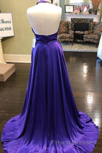 Custom Made Unique Backless Purple Satin Long Formal Prom Dresses, Backless Purple Formal Dresses, Purple Evening Dresses