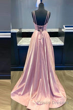 Custom Made V Neck Backless Pink Formal Prom Dresses, Backless Pink Formal Dresses, Simple Pink Evening Dresses