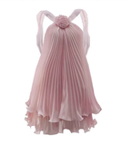 Cute A Line Halter Baby Blue Pleated Chiffon Short Homecoming Dress Birthday Dress