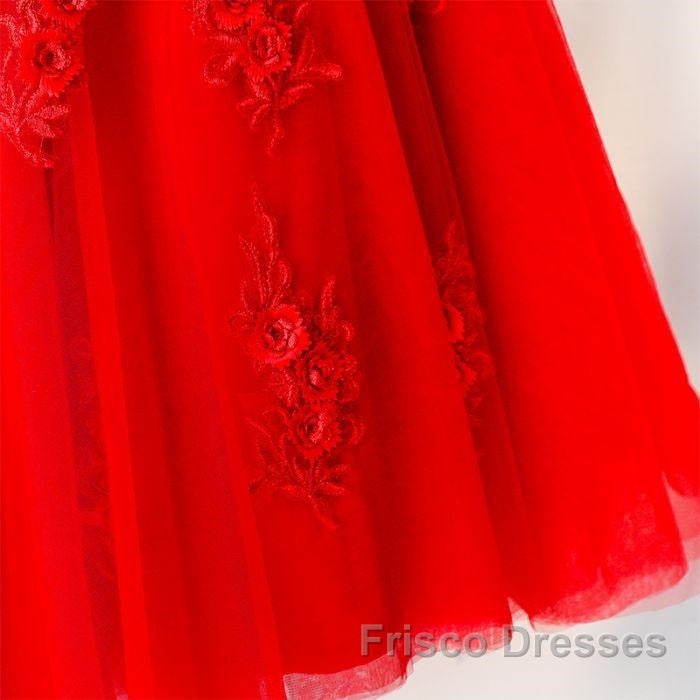 Cute A Line Off Shoulder Short Red Lace Formal Prom Dress, Short Red Bridesmaid Dress, Graduation Dress