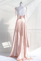 Cute A-Line Pink Satin Straps Sweetheart Formal Prom Dress, Pink Satin Party Dress Evening Dress