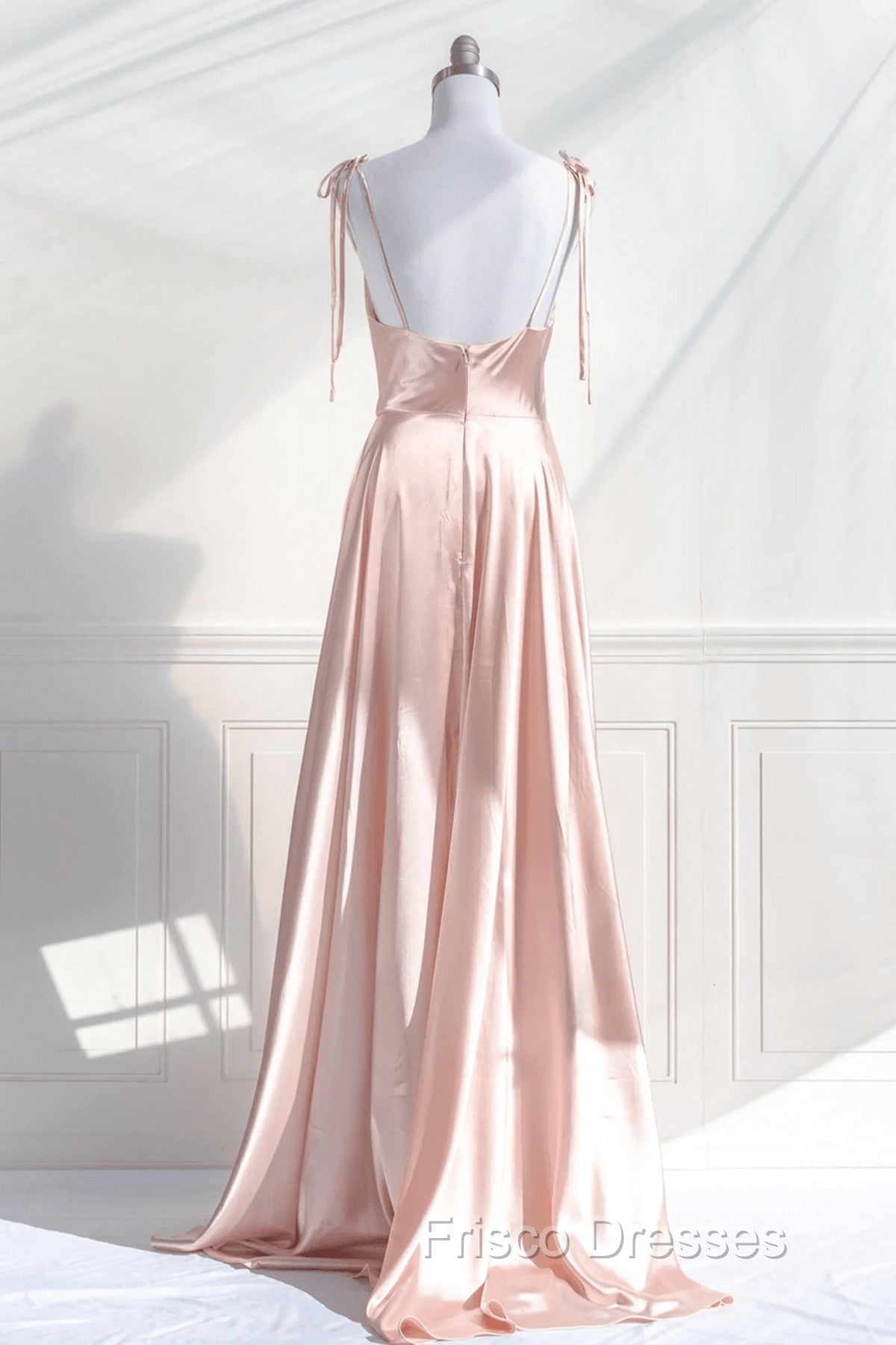 Cute A-Line Pink Satin Straps Sweetheart Formal Prom Dress, Pink Satin Party Dress Evening Dress
