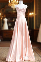 Cute A-Line Pink Satin Straps Sweetheart Formal Prom Dress, Pink Satin Party Dress Evening Dress