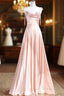 Cute A-Line Pink Satin Straps Sweetheart Formal Prom Dress, Pink Satin Party Dress Evening Dress