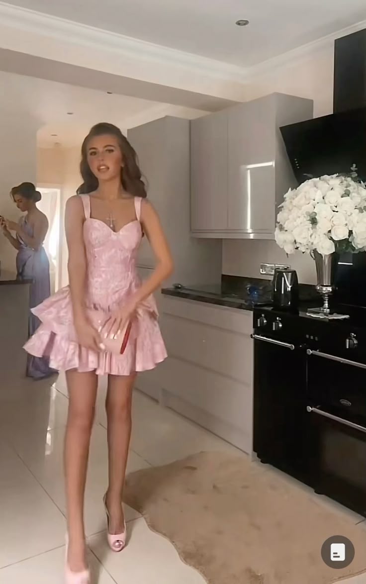 Cute A Line Pink Straps Short Summer Birthday Dress Hoco Dress Birthday Outfit 19Th Birthday Mini Party Dresses Secondary image