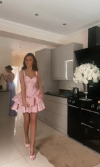 Cute A Line Pink Straps Short Summer Birthday Dress Hoco Dress Birthday Outfit 19Th Birthday Mini Party Dresses