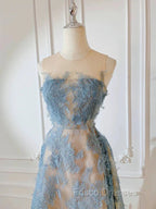 Cute A Line Scoop Neckline Lace Blue Formal Prom Dress Evening Dress