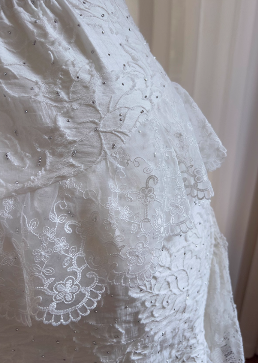 Cute A Line Spaghetti Strap Tiered Pearl White Lace Party Dress Evening Dress