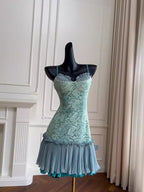 Barbie Raquel A Line Spaghetti Straps Green Lace Short Outfit Homecoming Dress