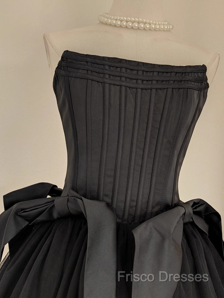 Cute A Line Strapless Black Travel Vacation Dress Short Satin Birthday Dress Secondary image