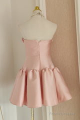 Cute A Line Strapless Pink Satin Travel Vacation Dresses Short Birthday Dress