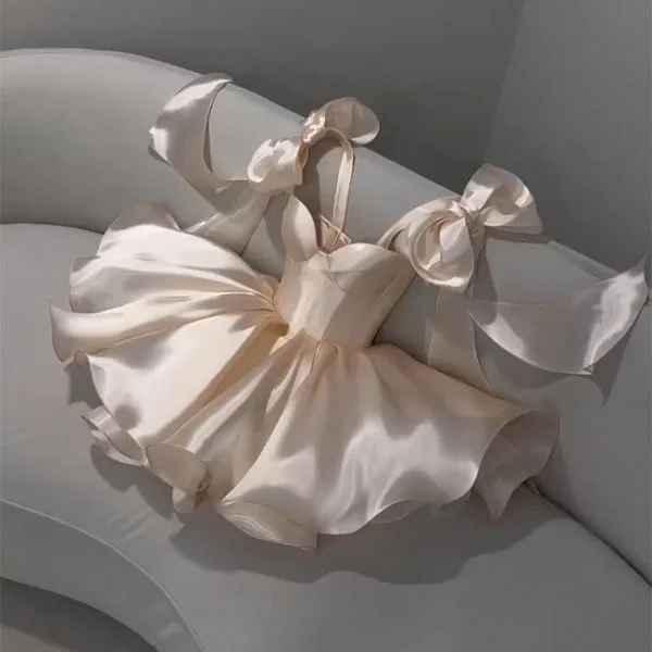 Cute A Line Straps Short Satin Homecoming Dress