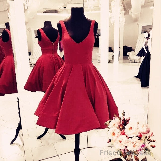 Cute A Line V Neck Homecoming Dresses Short Satin Prom Gowns Main image