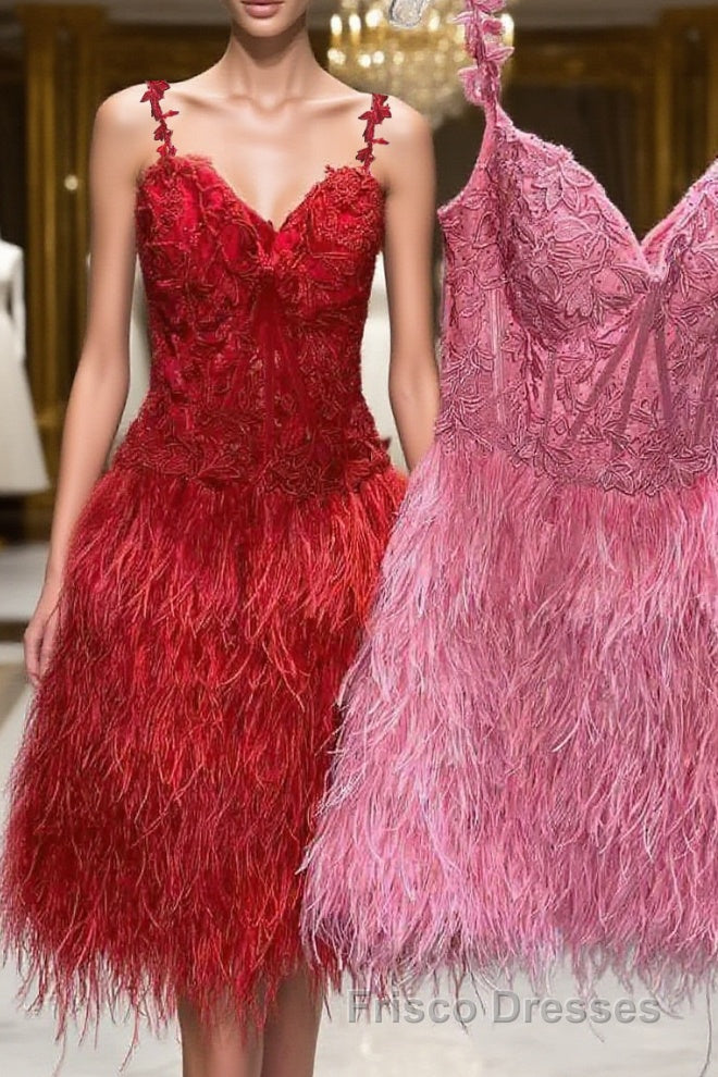 Cute Appliqued Top Short Homecoming Dress with Feather Main image