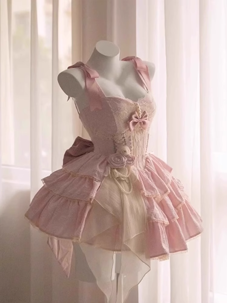 Cute Ball Gown Straps Sleeveless Short Pink Birthday Dresses Birthday Outfits Main image