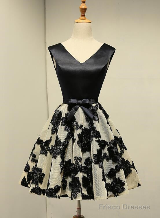 Cute Black Knee Length Lace Homecoming Dress, Party Dress