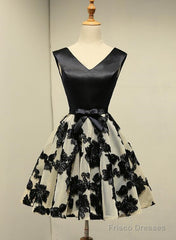 Cute Black Knee Length Lace Homecoming Dress, Party Dress