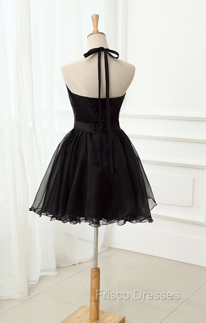 Cute Black Tulle Halter Short Homecoming Dress, Black Formal Prom Dress