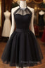 Cute Black Tulle Halter Short Homecoming Dress, Black Formal Prom Dress