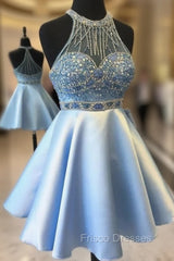 Cute Blue Short Formal Prom Dress, Blue Homecoming Dress