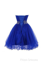 Cute Blue Sweetheart Tulle Cocktail Dress Homecoming Dress With Beading, Short Formal Prom Dress