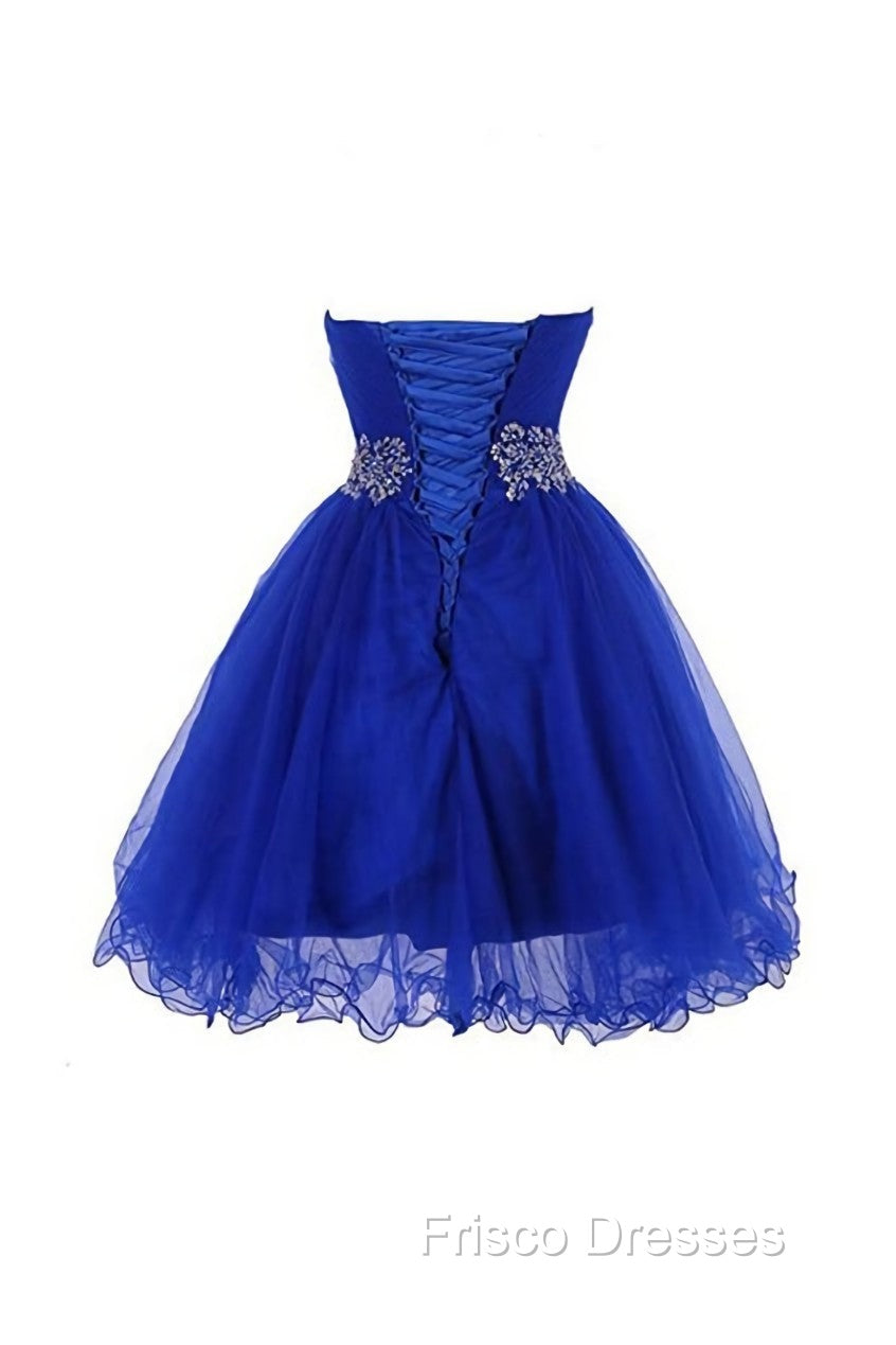 Cute Blue Sweetheart Tulle Cocktail Dress Homecoming Dress With Beading, Short Formal Prom Dress