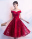 Cute Burgundy Homecoming Dress, Off Shoulder Bridesmaid Dress