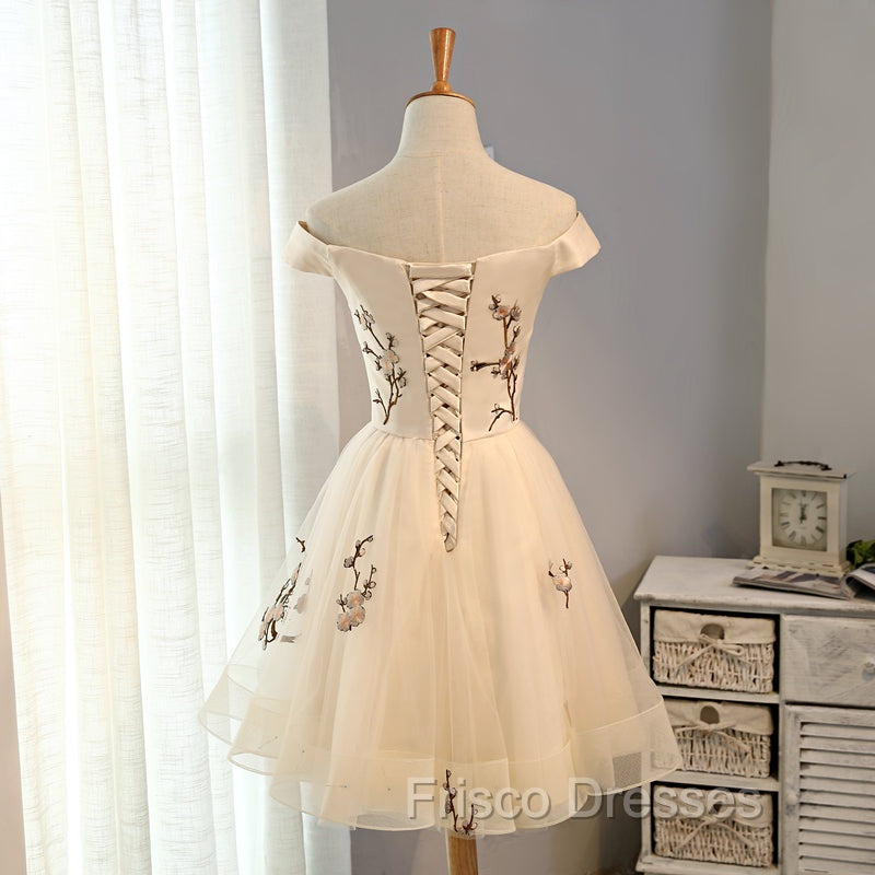 Cute Champagne Off Shoulder Knee Length Formal Prom Dress , Lovely Formal Dress